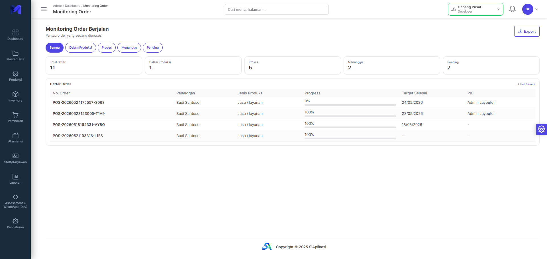 Monitoring Order