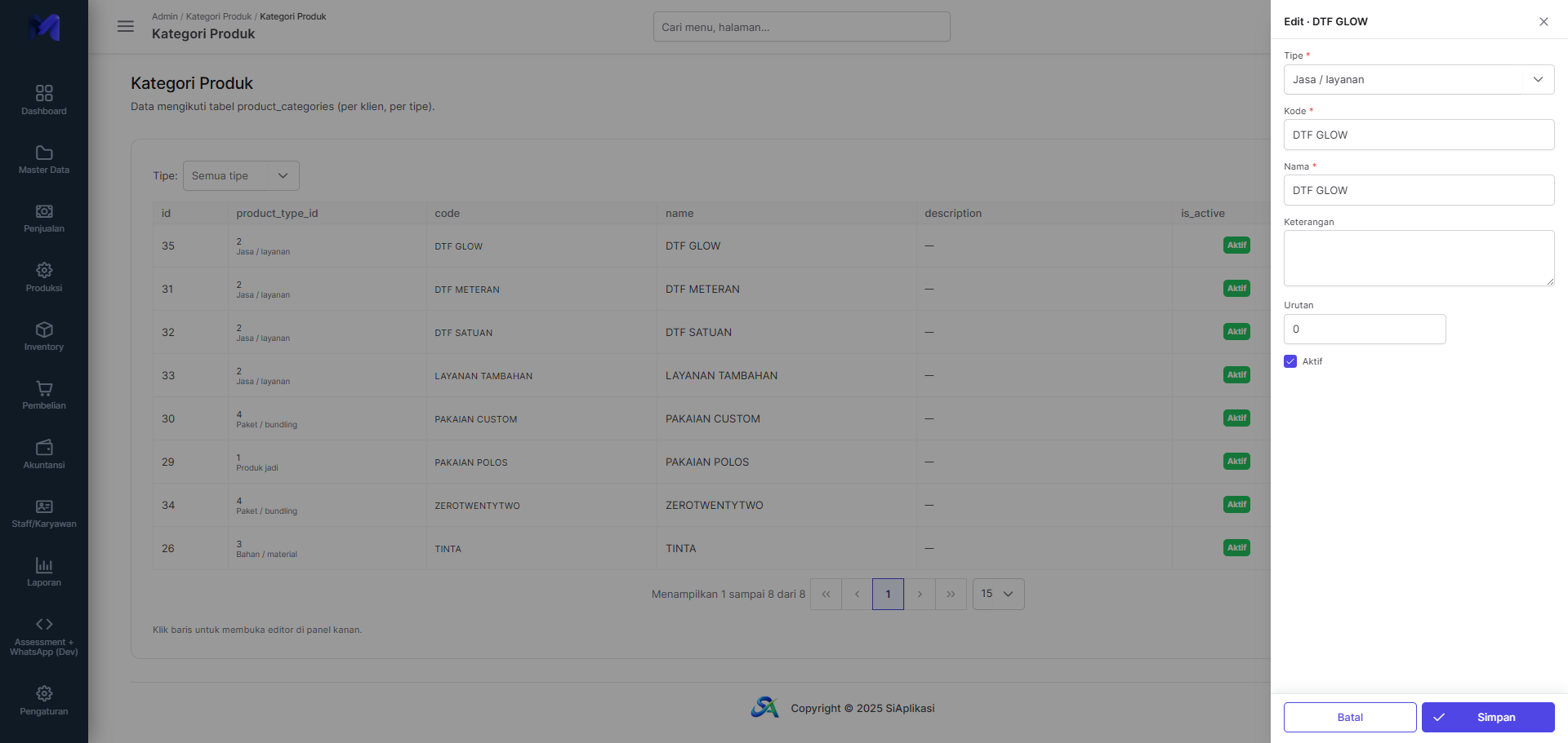 Form Edit Kategori Produk