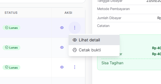 Menu Dropdown Aksi Pembayaran